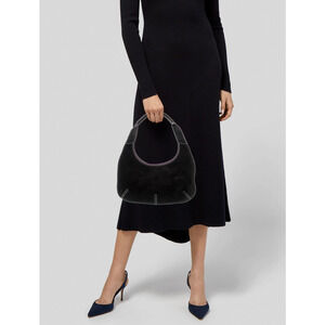 Salvatore Ferragamo Suede Shoulder Hobo Bag Black